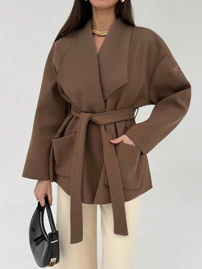 Aloruh Women's Solid Color Minimalist Long Sleeve Overcoat, Everyday Wear Fall Clothes , Slimming Style, And Is A Versatile Autumn/Winter Coat Perfect For Dates And Romantic Occasions