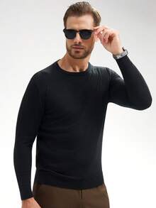 Manfinity Mode Men Solid Ribbed Knit Jumper Without Shirt - Black - View 5
