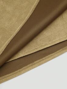 Sweetra Brown Pleated Asymmetric Decorative Zipper Back Faux Suede Fuzzy Short Skirt, Minimalist Commuter Style, Plus Size, Autumn/Winter - Khaki - View 8