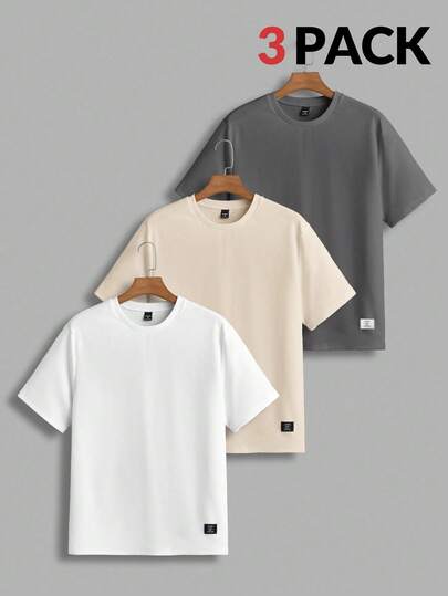 Manfinity BRENVOR 3件装男士针织休闲短袖T恤，夏季