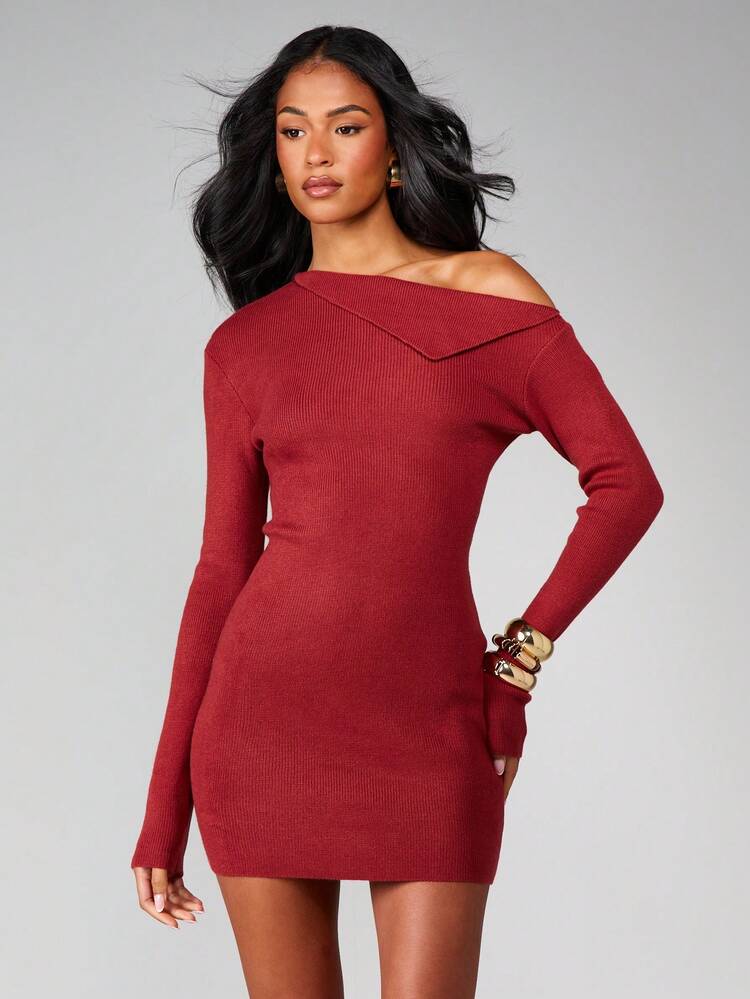 MISSGUIDED Off Shoulder Ribbed Knit Mini Dress Long Sleeve Bodycon Fall Winter Party