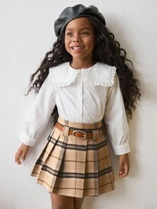 Maija Kids Maija Kids 这款女童格子百褶裙配有腰带，适合感恩节、冬季等各种场合，日常穿着舒适，适合庆祝活动、秋季和冬季穿着，方便叠穿，时尚百搭，适合秋冬季日常穿着、街头风格和居家穿着。四季皆宜，是圣诞节和假期的理想礼物。 - 卡其色 - 查看 6