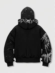 ROMWE MEN Goth 男士秋冬哥特风个性化街头风连帽卫衣，长袖上衣 - 黑色 - 查看 2