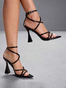 CUCCOO SZL Women's Pointed Toe Buckle Design Fashionable High Heel Sandals For Daily Wear - Black - View 8