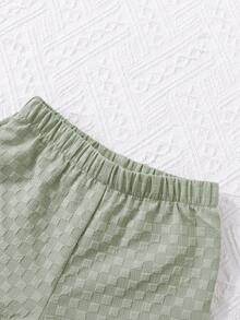 SHEIN Vintaside Kids 2 件装婴儿男童休闲日常百搭百搭纯色面料衬衫和短裤时尚街头时尚服装，适合户外活动和度假，春夏 - 薄荷綠 - 查看 6