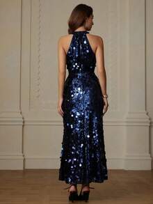 Aveloria Rosie Robe élégante sans manches ornée de sequins, style britannique - Bleu marine - Voir 2