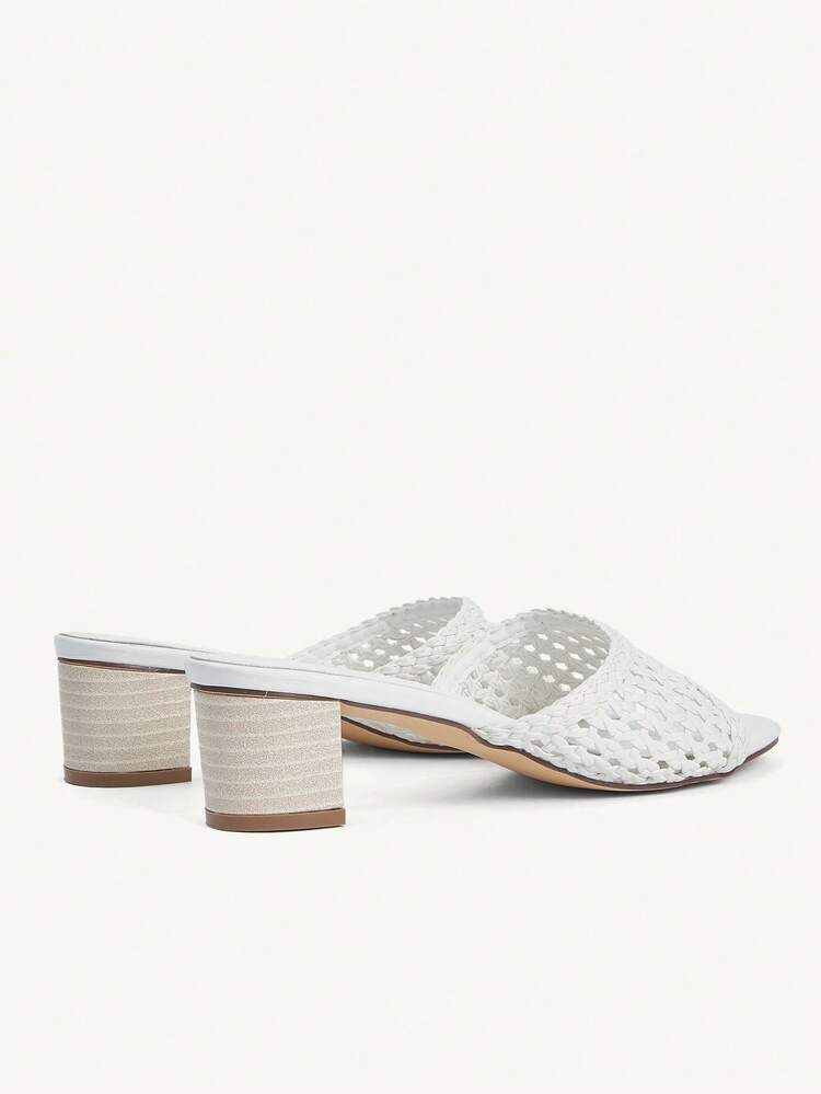 CUCCOO CHICEST Women's Elegant Fashionable White Woven Square Toe High Heel Sandals For Christmas