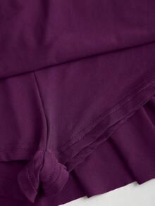 Sweetra Gaun Mini Wanita Model Polos dengan Leher Asimetris untuk Musim Panas - Purple - View 5