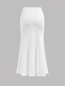 SHEIN 少女休闲简约舒适不对称下摆背心和鱼尾裙套装 - 白色 - 查看 9