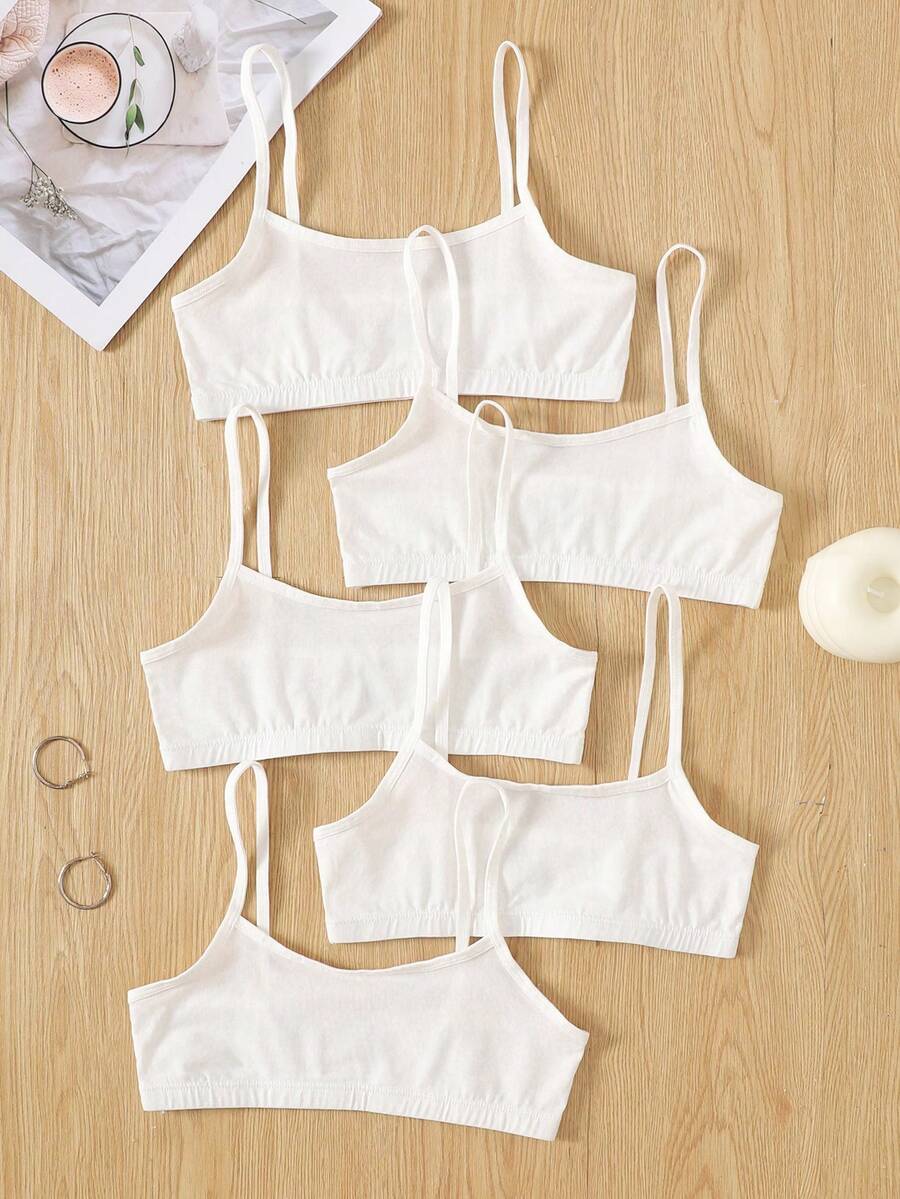 SHEIN Set de 5 sujetadores deportivos minimalistas y cómodos para niñas preadolescentes - Blanco - Ver 1