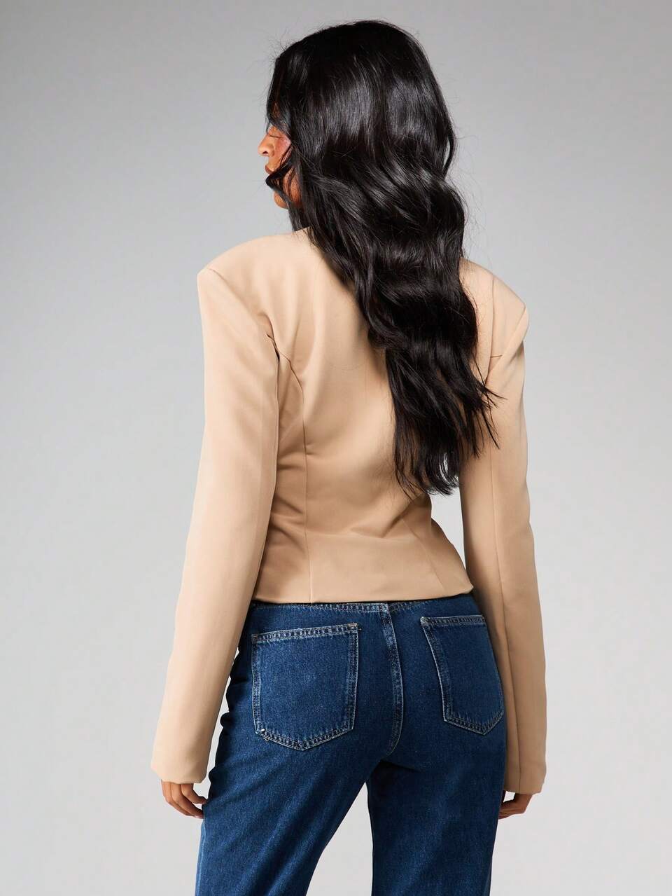 MISSGUIDED Women Fitted Hook And Eye Blazer Long Sleeve Professional Business Jacket Fall Winter Office Wear