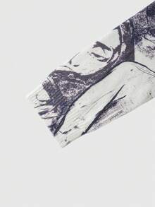 ROMWE MEN Street Life Men's Abstract Figure Print Sweater, Fashionable For Autumn/Winter - White - View 6