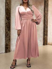 Roveilla Đầm Maxi xẻ tà xếp ly cao cỡ lớn cho nữ - Bụi hồng - Xem 5