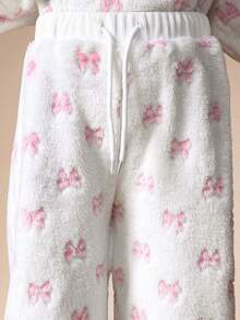 SUMWON Young Girls Fleece Hoodie And Sweatpant Co-Ord Set With Pink Bow Print For Cozy Winter Comfort - Pink - View 5