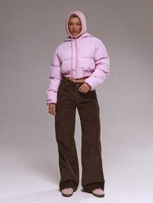 MUSERA Bow Detail Cropped Puffer Jacket Winter Cute Casual Cosy Spring Valentines Day - Pink - View 5