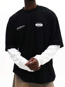 SUMWON Camiseta de algodón de manga corta con cuello redondo, ajuste regular, con estampado de lema en capas y diseño de texto inspirador y estampado en la espalda para un estilo casual y urbano de uso diario - Negro - Ver 5