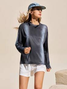 Exploreva Women's Casual Round Neck Long Sleeve Outdoor T-Shirt, Autumn - Black - View 7