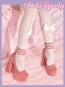 Dola Lovely 圣诞/感恩节女士粉色厚底防水坡跟玛丽珍鞋，洛丽塔风格，秋冬款 - 粉色 - 查看 5