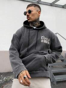 Artur Kramer Sweat-shirt en polaire imprimé "Sunrise Mountain" vintage lavé "Retour à l'école" pour hommes, automne/hiver - Noir - Voir 1