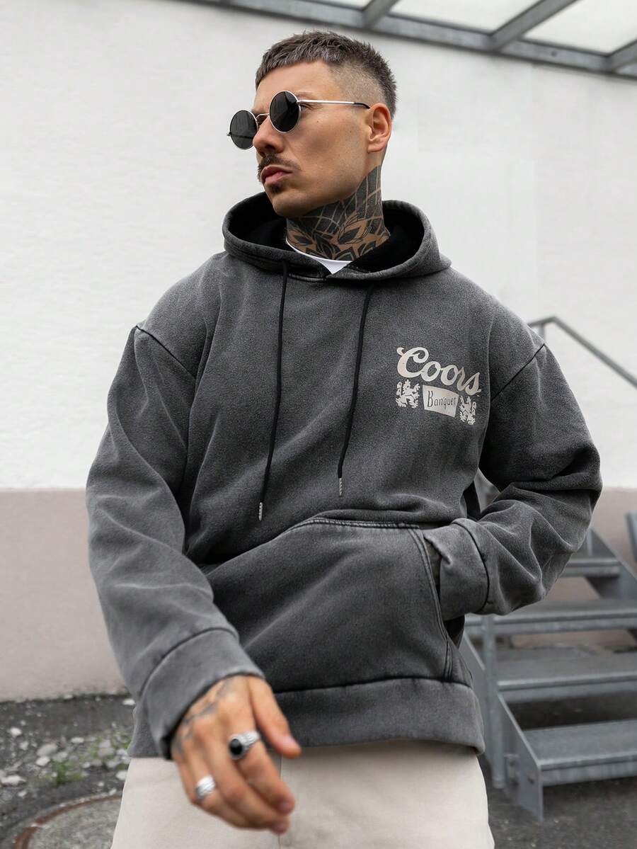 Artur Kramer Sweat-shirt en polaire imprimé "Sunrise Mountain" vintage lavé "Retour à l'école" pour hommes, automne/hiver - Noir - Voir 1