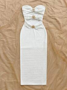 Soleia 女士白色性感沙滩无袖镂空休闲纹理连衣裙，适合音乐会，金属装饰 - 白色 - 查看 7