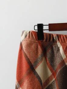 EMERY ROSE 大码格子裙，适合工作和通勤，秋冬 - 棕色 - 查看 3