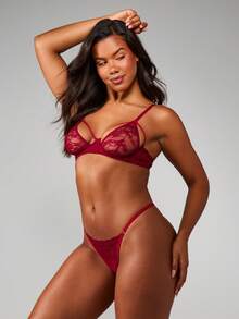 MISSGUIDED Lace Bralette With Cut Out Strappy Details For Intimate Occasions - Burgundy - View 4