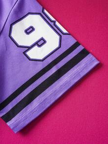 THE POWERPUFF GIRLS X SHEIN Camiseta deportiva casual holgada con cuello en V y mangas dolman con estampado de Flor, Burbujas y Buttercup de dibujos animados para niña preadolescente