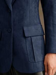 Anewsta 绒面革长袖优雅多口袋西装外套 - 藏蓝色 - 查看 6