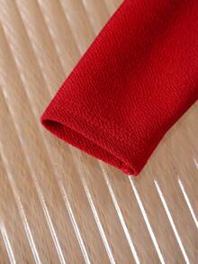 SHEIN Đầm dài tay đính nút màu xanh navy tối giản dễ thương cho bé gái, mùa thu/đông - Đỏ - Xem 4