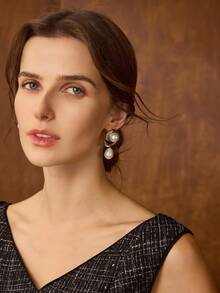 MOTF PREMIUM PENDIENTES DE PERLAS FALSAS SENCILLOS Y VERSÁTILES PARA MUJER, ESTILO CASUAL ELEGANTE - Plateado - Ver 3