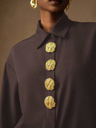 Vesra Women's Floral Button Solid Color Elegant Long Sleeve Blouse Button Ups