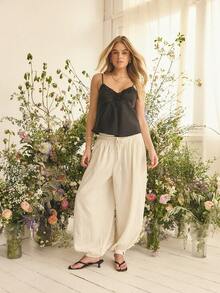 Aralina Women's Elegant Mid Rise Striped Balloon Pants Perfect For Christmas Party New Years And Thanksgiving Outfits - Beige - View 6