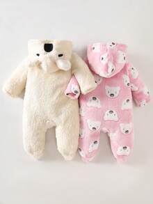 قطعتان جمبسوت طويلة الأكمام مطرزة بطبعة الكوالا الناعمة والدافئة للأطفال حديثي الولادة، ملابس سميكة ودافئة للخريف/الشتاء - متعدد الألوان - مشاهدة 2