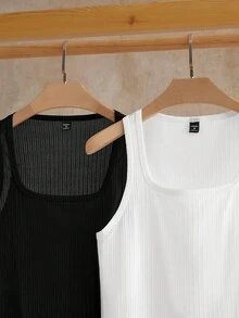 Manfinity VCAY 2pcs Men's Casual Jacquard Ribbed Slim Fit Knit Tank Top - Black and White - View 2