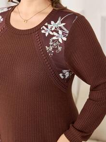 Lacomfia Vestido de estar por casa casual de talla grande para mujer con textura de tela de parches florales - Café integral - Ver 7