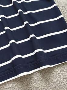 GlowEve 女士通勤优雅条纹长袖T恤和长裤两件套，带口袋和腰带 - 藏蓝色 - 查看 5