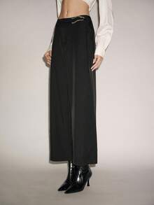 Lumivelle Pantalones rectos de unicolor asimétricos para uso casual y de transporte