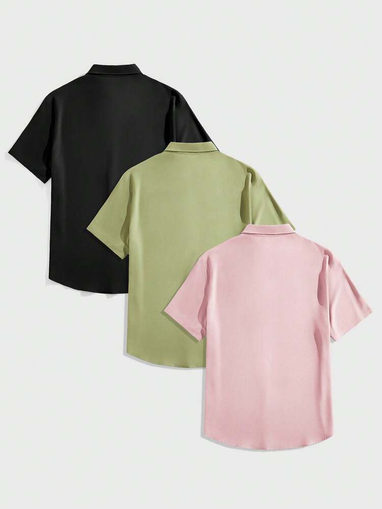 EASEVO Plus Size Men's Multi-Color Woven Short Sleeve Button Up Shirt Set, Pack - Black - View 2