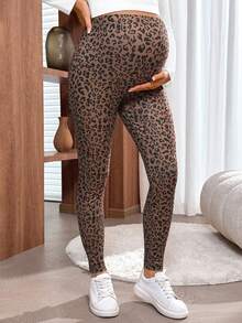 SHEIN Leggings de embarazo informales de cintura alta con estampado de leopardo