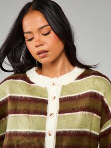 MISSGUIDED Button Through Relaxed Fit Striped Knit Cardigan With Long Sleeves And Ribbed Cuffs For Casual Layering - Multicolor - View 4
