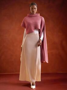 Zivah 冬季新款，圣诞节，新年，婚礼季，情人节，生日派对，毕业季，日常出行，基础款，百搭款，休闲度假，邮轮旅行，休闲优雅，通勤，街头欧式风，简约风，女士假日，高领，不规则袖，长款罩衫，斗篷袖，粉色羊毛套头衫，女士毛衣 - 紅木色 - 查看 13