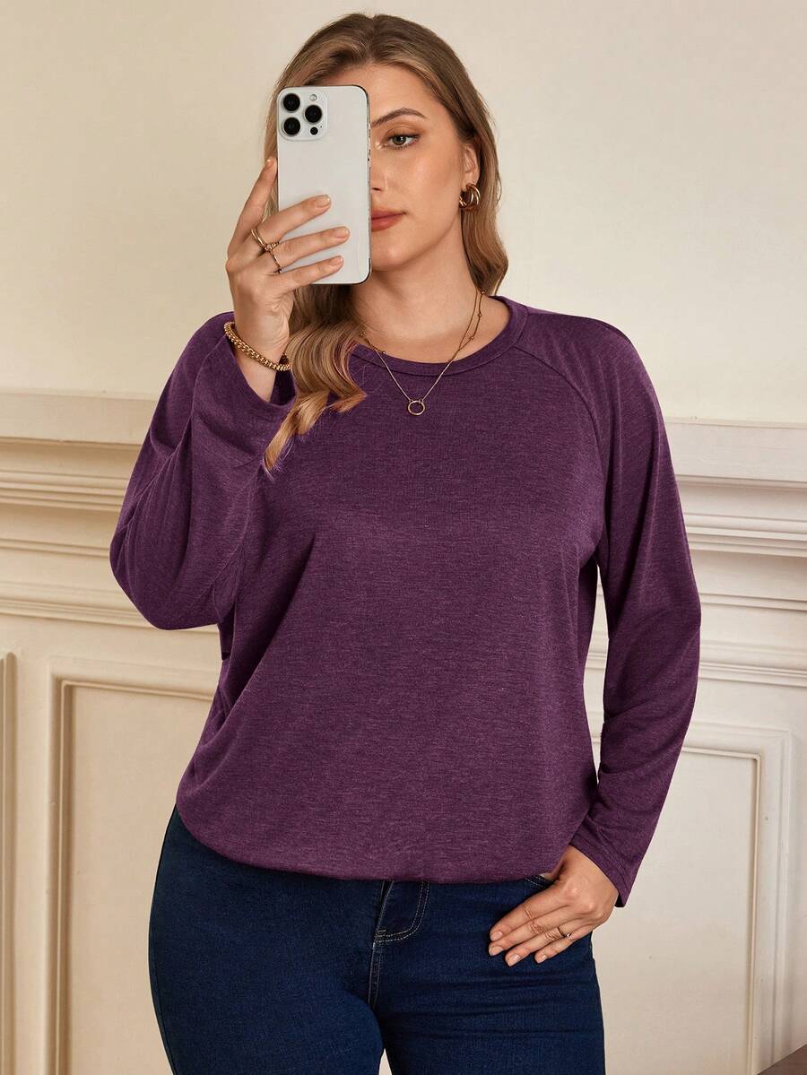 Rosumi Plus Size Round Neck Long Sleeve Casual Loose Soft Appealing Winter T-Shirt,Fall