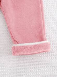 Cozy Pixies Conjunto de ropa casual para el hogar de 2 piezas para niña bebé, con cardigan de manga larga con cuello de solapa y ribete de contraste, y pantalones rectos de cintura elástica para otoño/invierno - Rosa Pálido - Ver 7