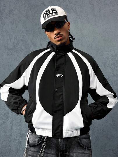 Street Life معطف كاجوال للرجال مبطن بطبعات ألوان متباينة وأزرار، شتوي