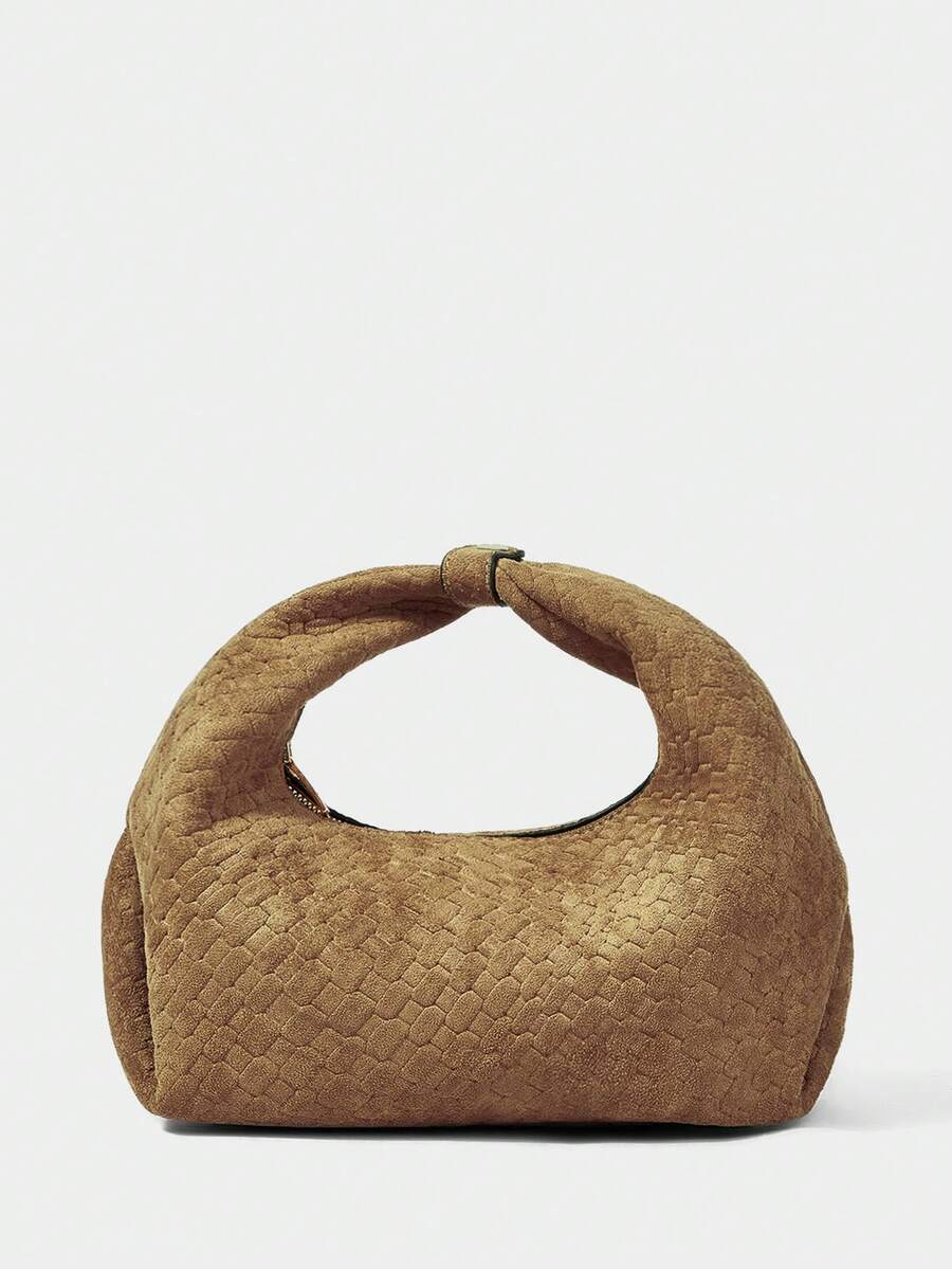 SHECARRY Women's Handbag, Brown Embossed Suede Material