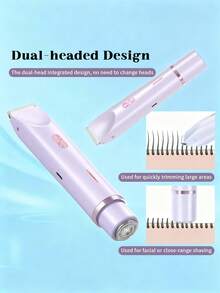JMMO 女士比基尼修剪器，女士双头毛发修剪器，二合一比基尼剃须刀，带陶瓷刀头和 Type-C 充电端口，女士阴毛、腋毛、腿毛、手臂毛、脸毛电动剃须刀 - 紫色 - 查看 4