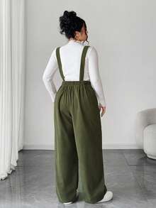 Elenzga Plus Size Women's Fashionable & Elegant Adjustable Strap Jumpsuit, Suitable For Outings, Back To School, Dates, Autumn/Winter - Green - View 2