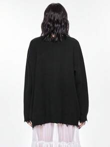 ROMWE Goth Suéter holgado con diseño desgastado de cabeza de gato gótico - Negro - Ver 3