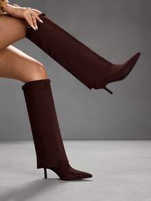 CUCCOO SZL Damen Mode Spitze Zehen Wildleder Overknee Stiefel, elegante vielseitige Slim Heel Overknee Stiefel - Braun - Übersicht 7